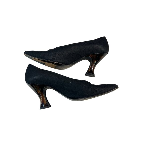 Vintage Yves Saint Laurent Black Pumps With Sculpted Resin Spool Heels 8 Narrow - Picture 1 of 7